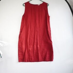 Linen Sea Red 100% Linen Sleeveless Shift Dress Pockets Lithuania Lagen Coastal